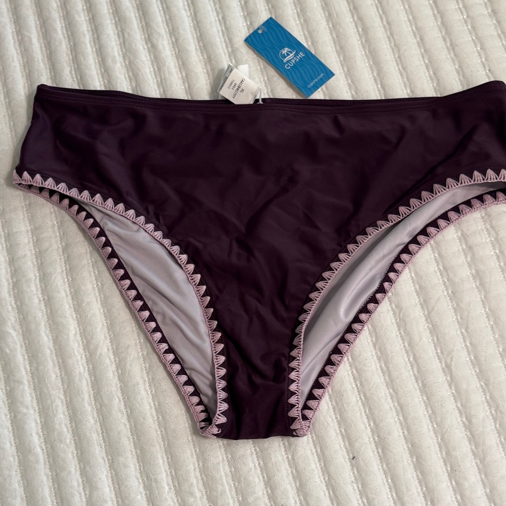 Cupshe Dark Purple Bikini Bottoms with Pink Trim